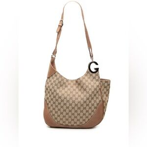 Authentic Gucci Brown GG Supreme Canvas Shoulder Bag with Leather Trim